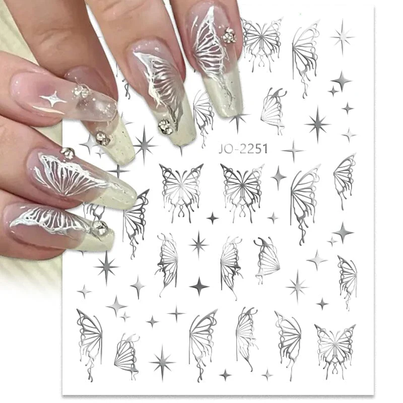 Silver Hollow Butterfly Moon Cross 3D Nail Sticker Silver JO-2250 #03 - Image 6