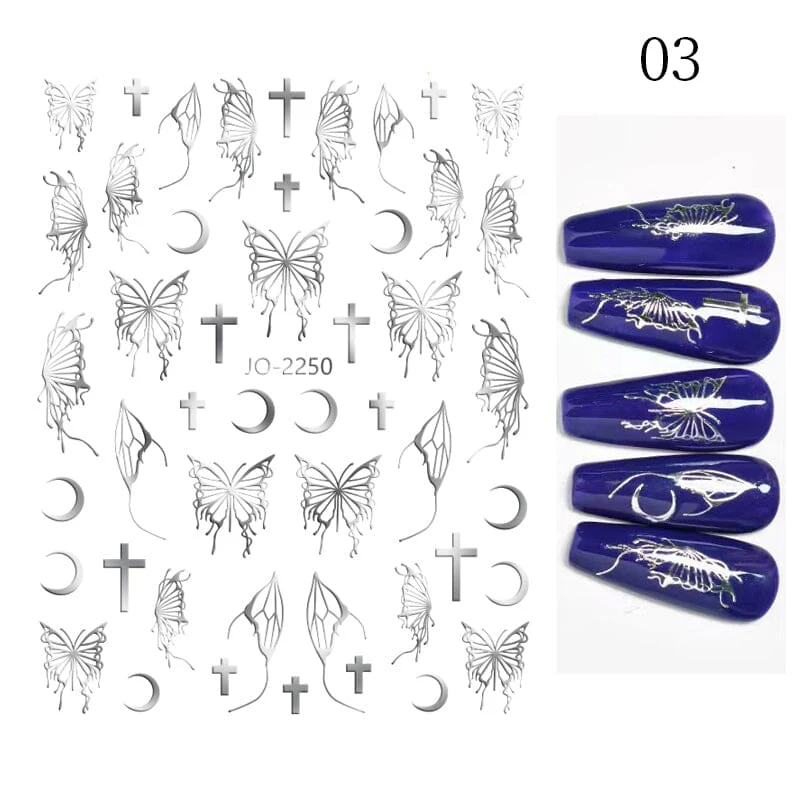 Silver Hollow Butterfly Moon Cross 3D Nail Sticker Silver JO-2250 #03 - Image 3