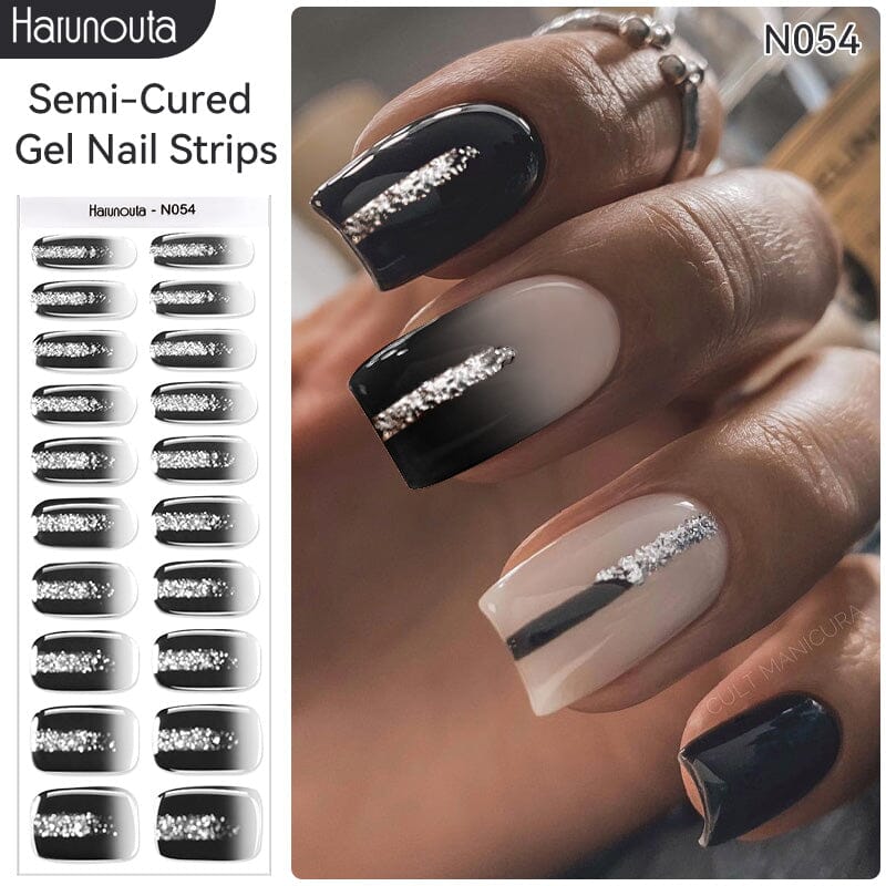 [US ONLY] 20 Tips Black Shimmer Semi-Cured Gel Nail Strips N054 - Image 2