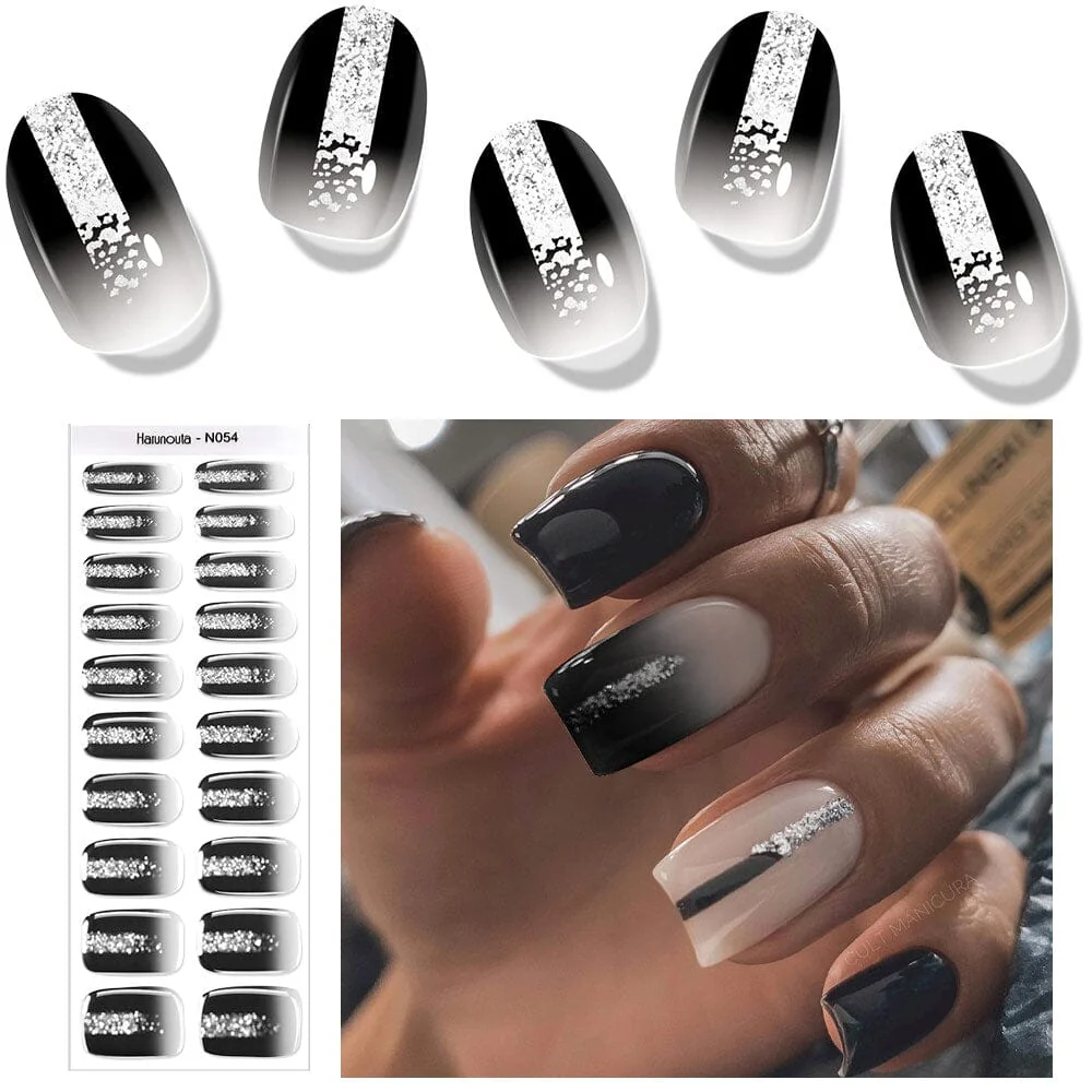 [US ONLY] 20 Tips Black Shimmer Semi-Cured Gel Nail Strips N054 - Image 3