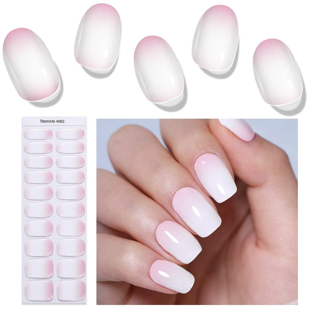 [US ONLY] 20 Tips Pink White Semi-Cured Gel Nail Strips N002 - Image 3