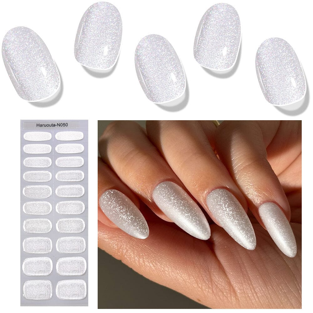 [US ONLY] 20 Tips Silver Shimmer Semi-Cured Gel Nail Strips N050 - Image 3