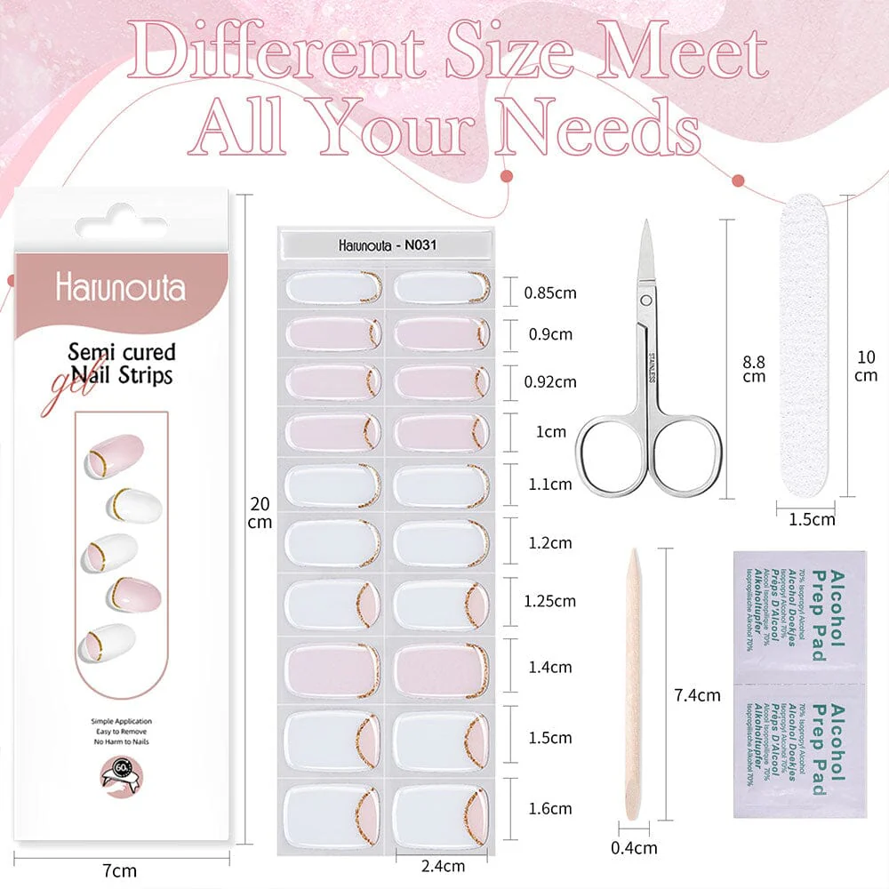 [US ONLY] 20 Tips White Pink Semi-Cured Gel Nail Strips N031 - Image 4
