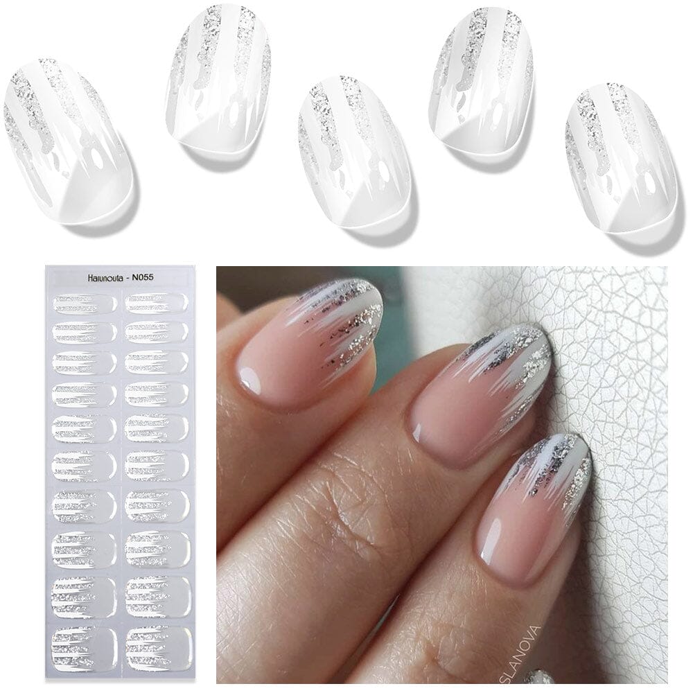 [US ONLY] 20 Tips White Shimmer Semi-Cured Gel Nail Strips N055 - Image 3