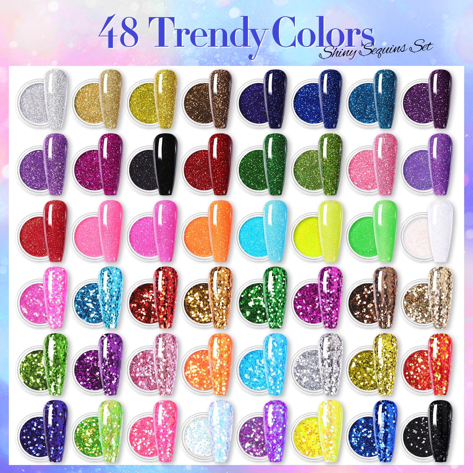 [US ONLY] 48 Colors Glitter Nail Powder Sequins Set - Image 5