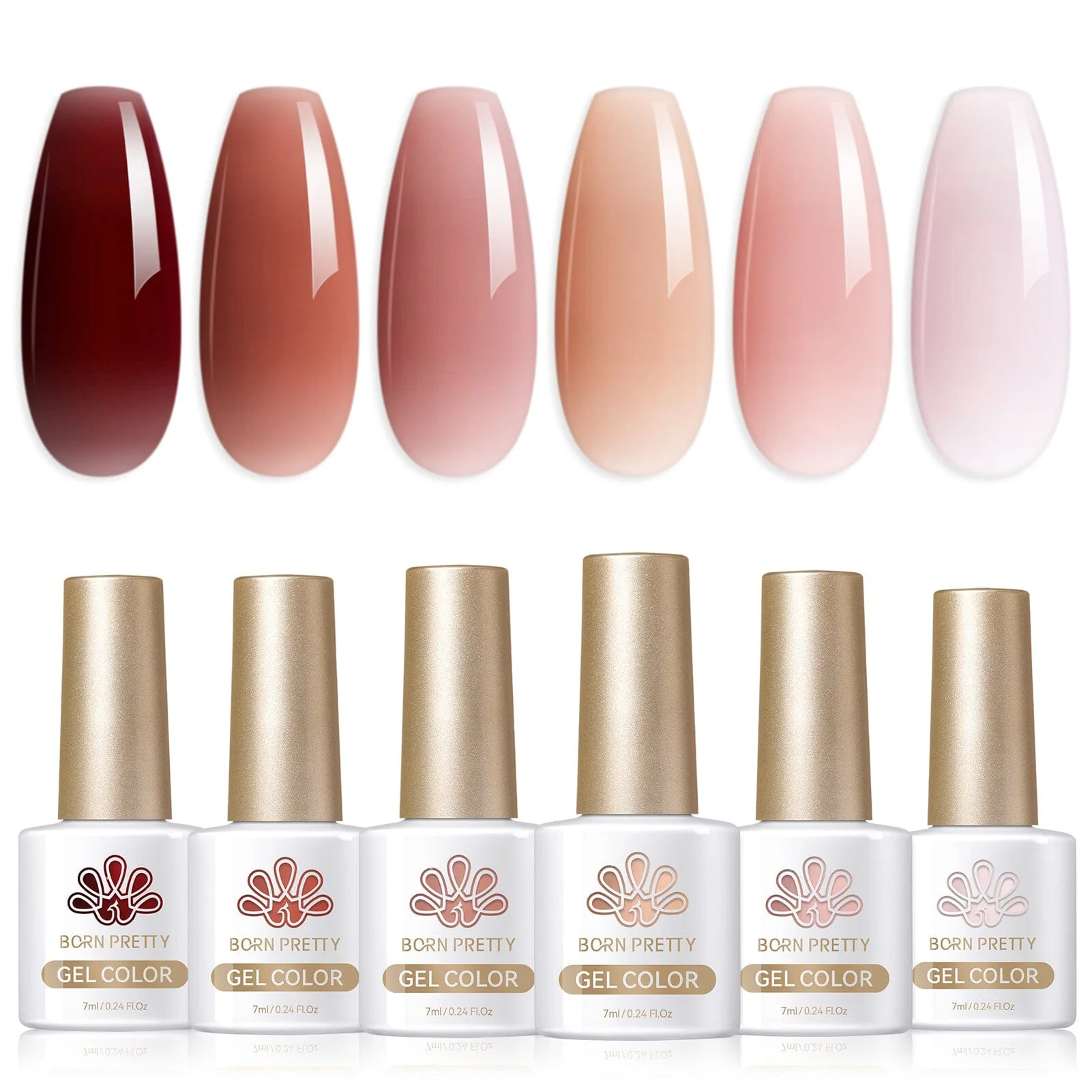 [US ONLY] 6 Colors Brown Nude Jelly Gel Polish Set Wild Roses 7ml
