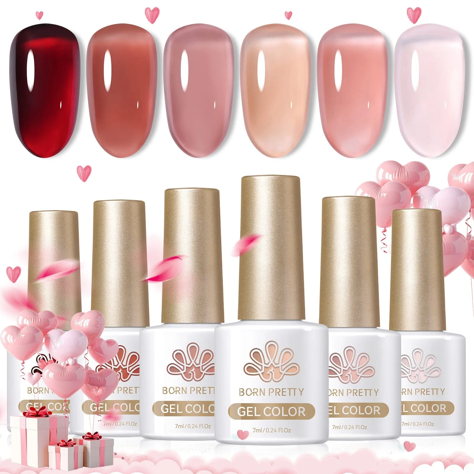 [US ONLY] 6 Colors Brown Nude Jelly Gel Polish Set Wild Roses 7ml - Image 10