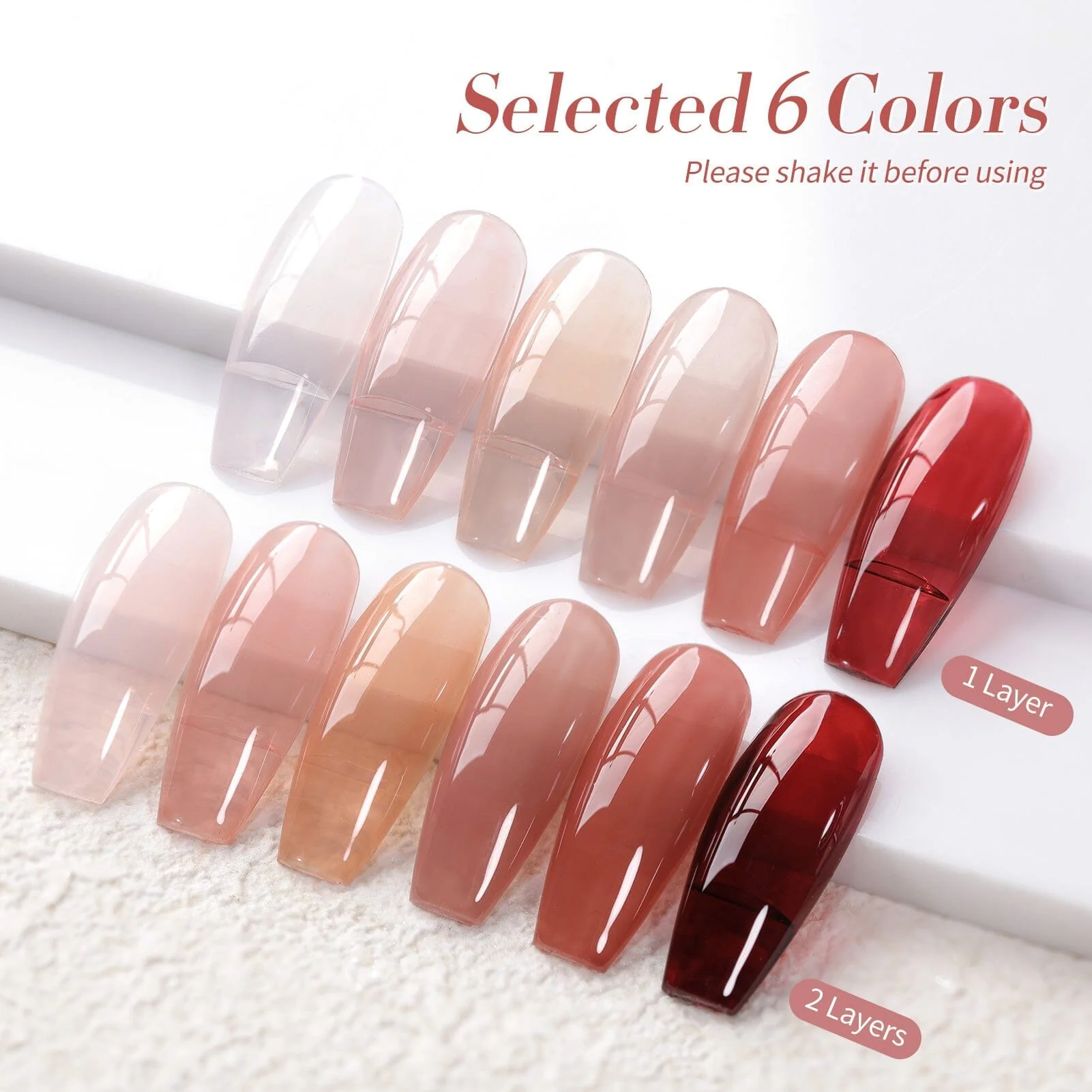 [US ONLY] 6 Colors Brown Nude Jelly Gel Polish Set Wild Roses 7ml - Image 5