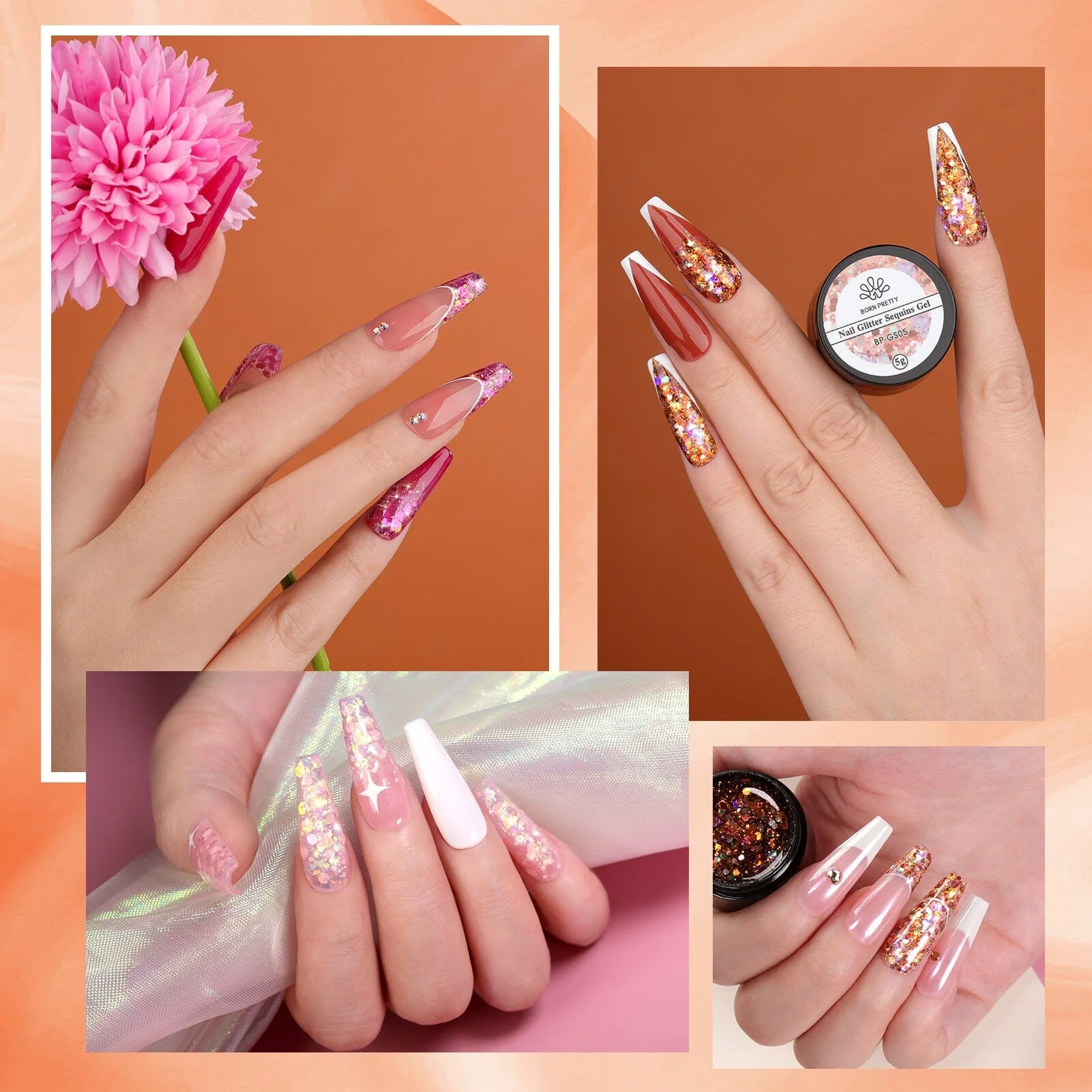 [US ONLY] 6 Colors Pink Blue Nail Glitter Sequins Gel 5g - Image 2