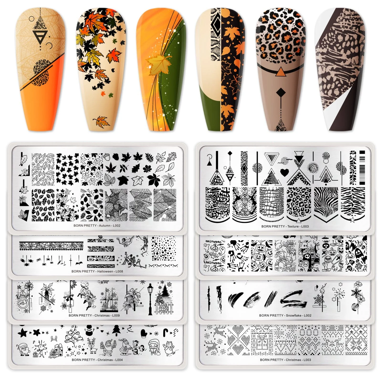 [US ONLY] 8pcs Autumn Winter Nail Stamping Plates Set Christmas Halloween Holiday Nails - Image 10