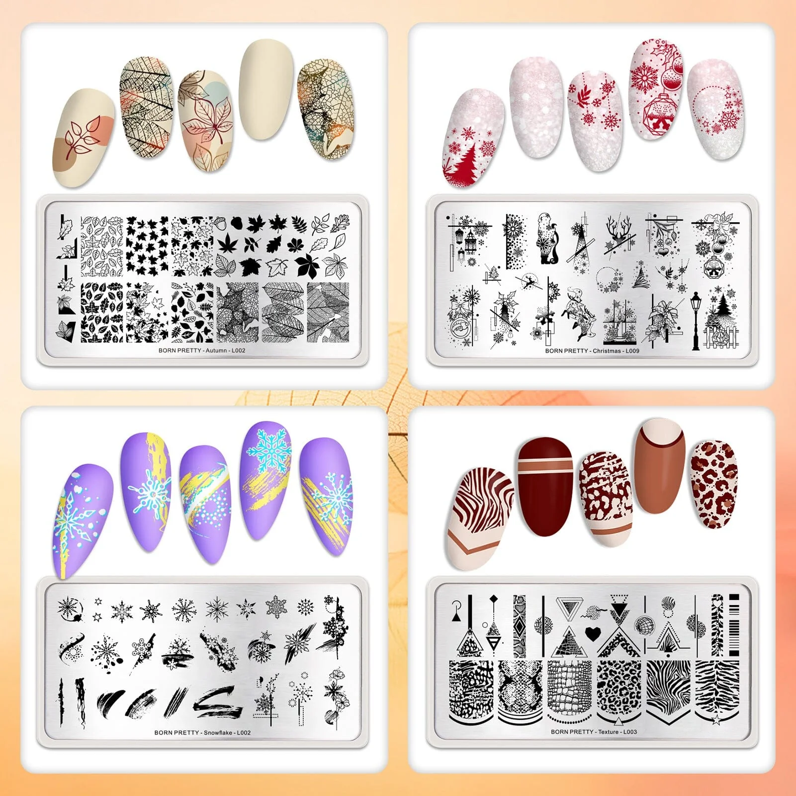 [US ONLY] 8pcs Autumn Winter Nail Stamping Plates Set Christmas Halloween Holiday Nails - Image 5