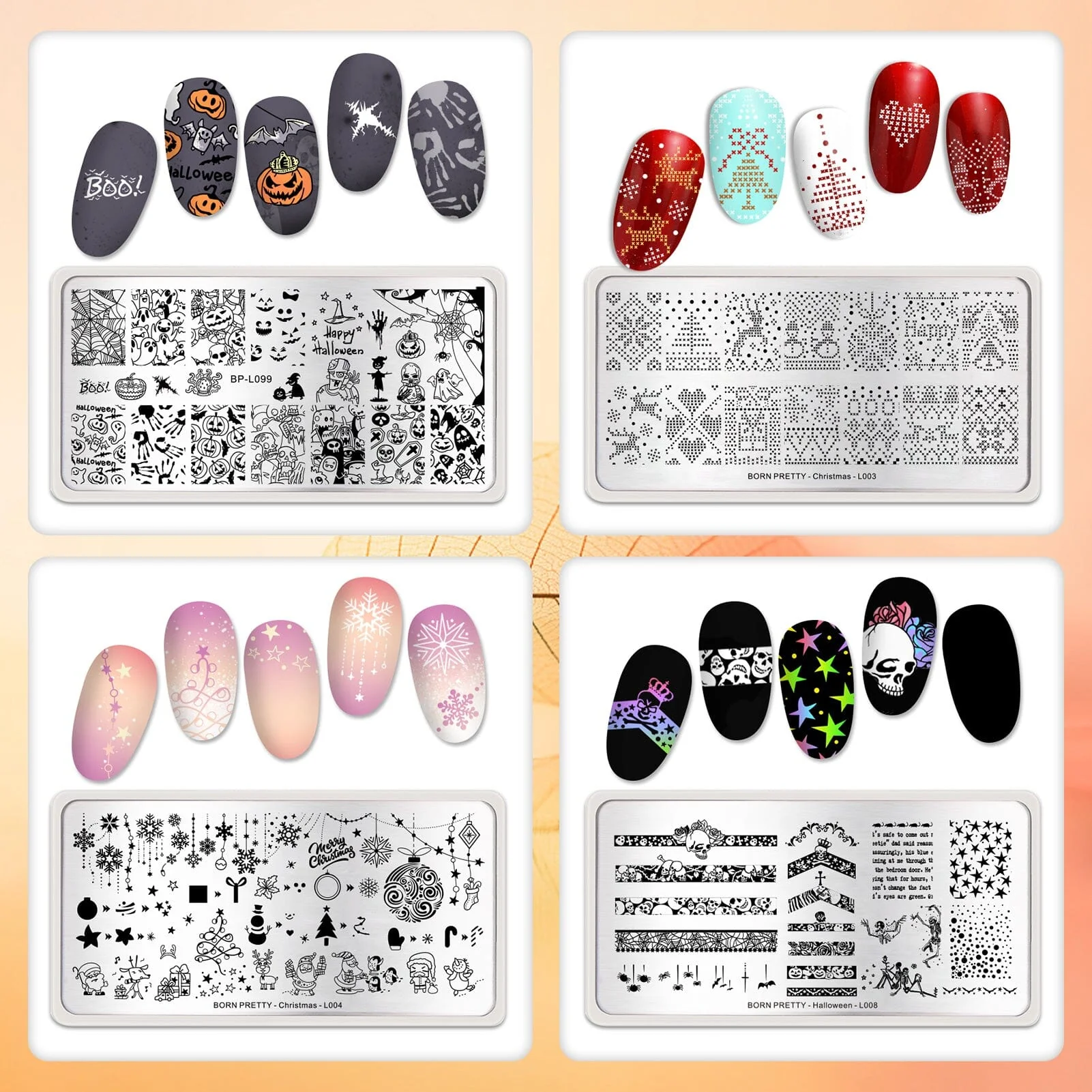 [US ONLY] 8pcs Autumn Winter Nail Stamping Plates Set Christmas Halloween Holiday Nails - Image 6