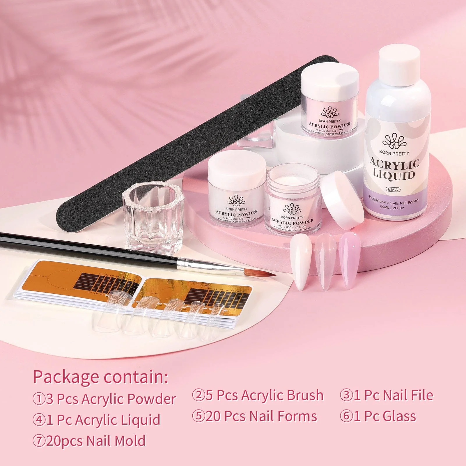 3 Colors Acrylic Powder Kit Clear White Pink 10g - Image 5