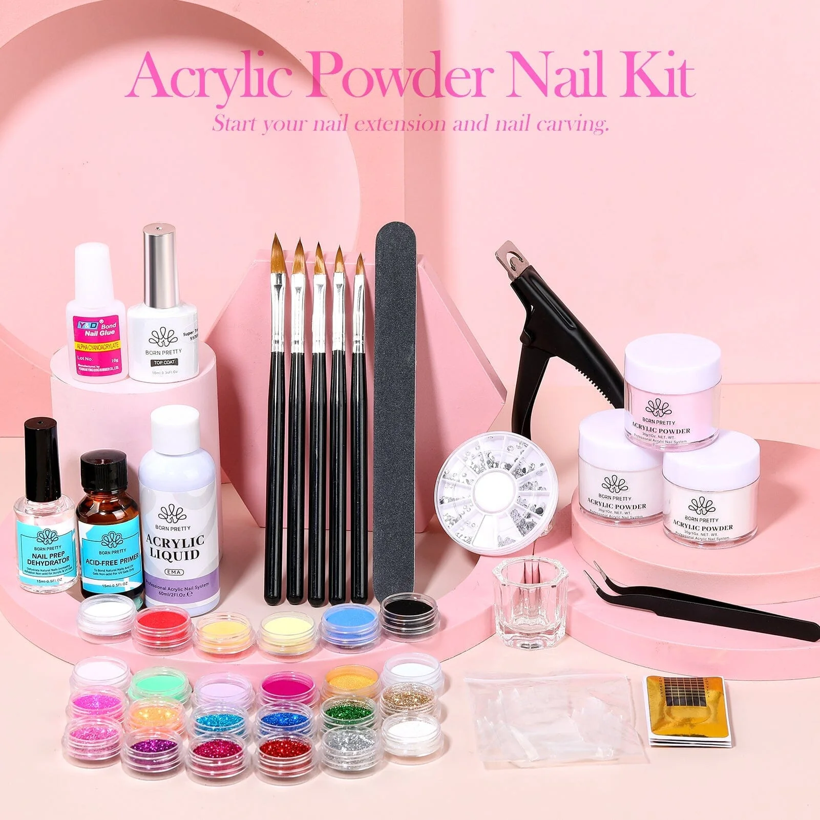 [US ONLY] Acrylic Nail Kit 3 Colors White Pink Clear 30g - Image 3