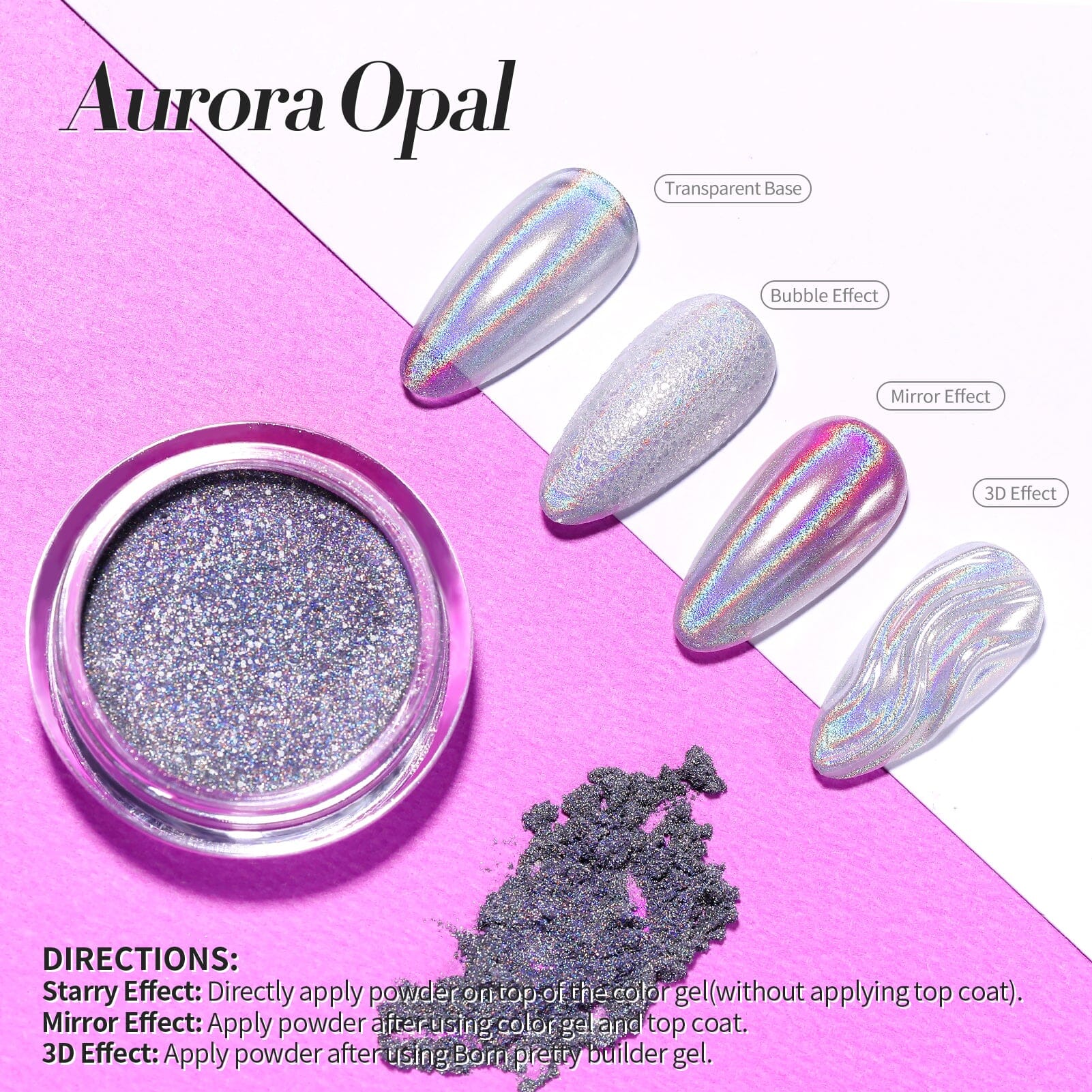 [US ONLY] BORN PRETTY Holo Nail Powder Silver Chrome Powder - Image 6