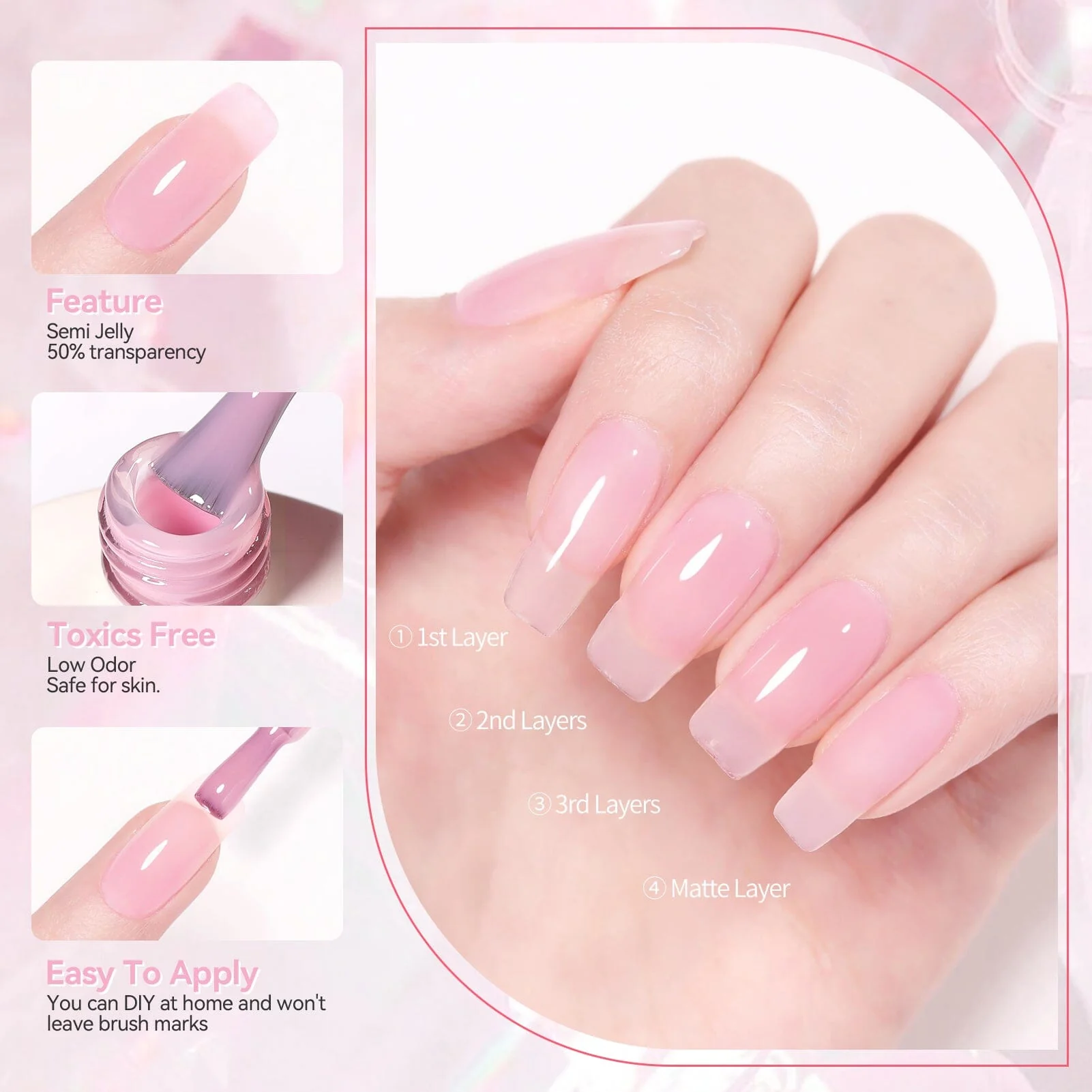 [US ONLY] Pink Semi Jelly Gel Polish #03 15ml - Image 6