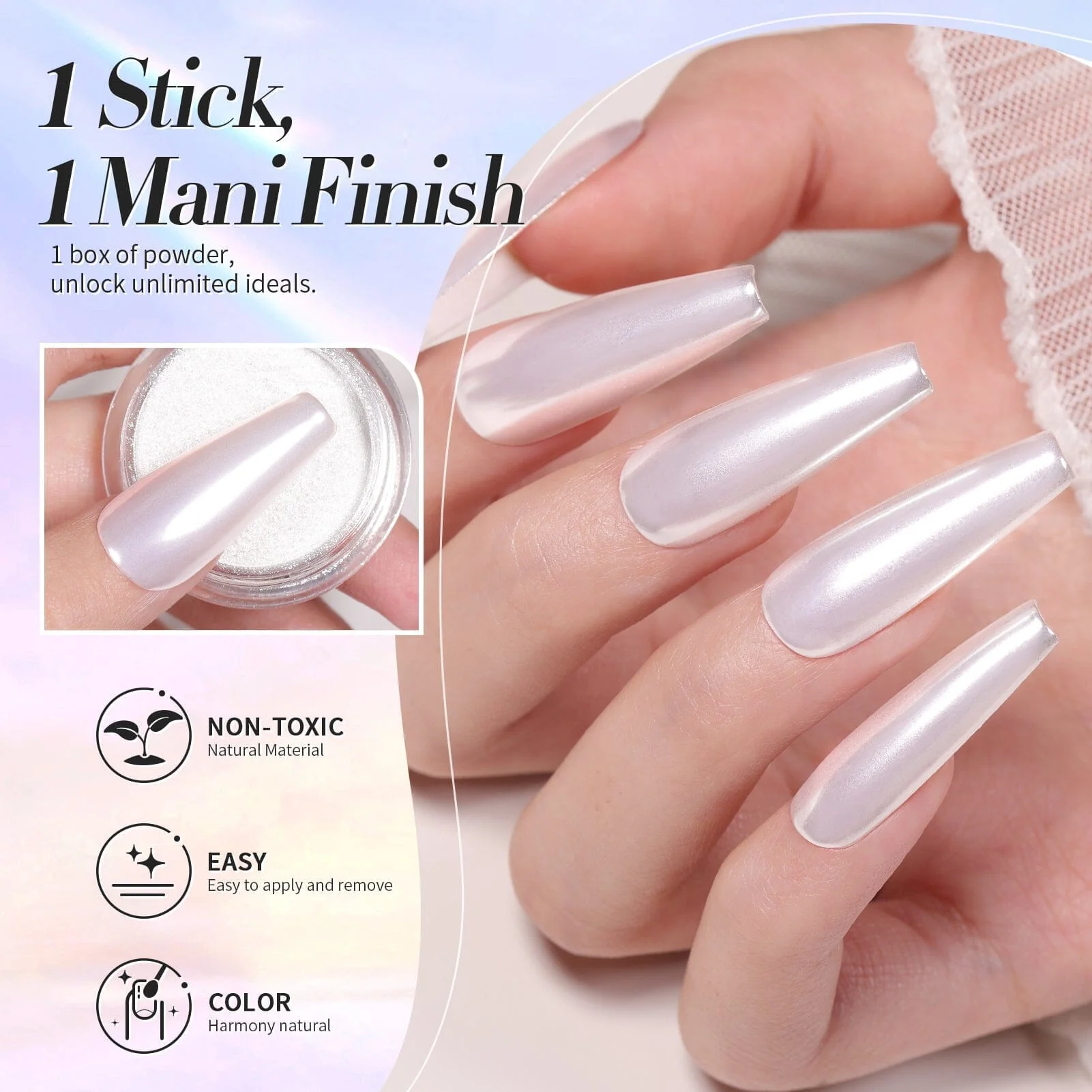 [US ONLY] Silver Metallic Chrome Pearl Nail Powder - Image 2
