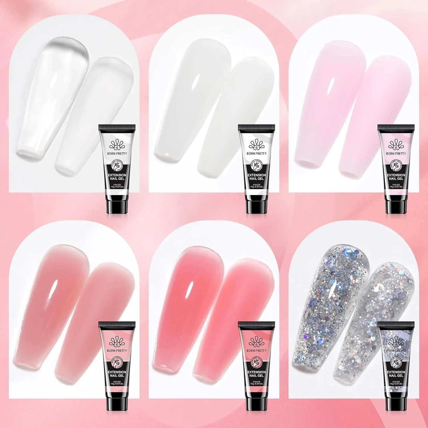 [US ONLY] 6 Colors Extension Nail Gel Starter Kit - Image 6