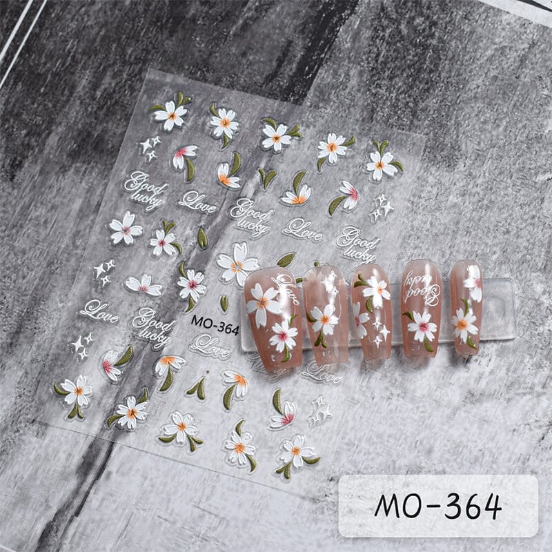 White Flowers Embossed 3D Nail Stickers MO364 - Image 3