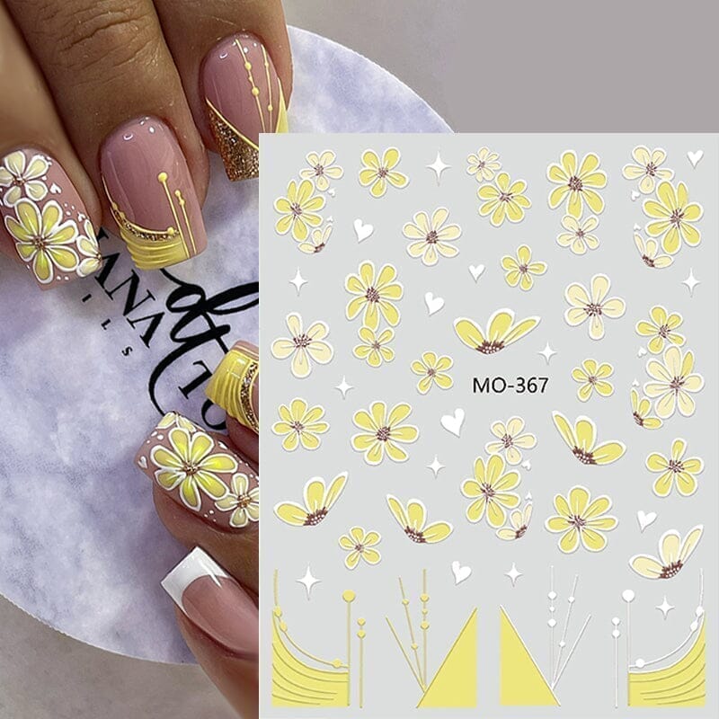 White Flowers Embossed 3D Nail Stickers MO363 - Image 6