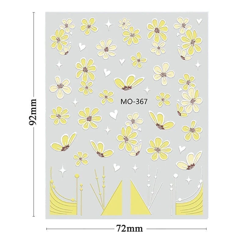 White Flowers Embossed 3D Nail Stickers MO363 - Image 9
