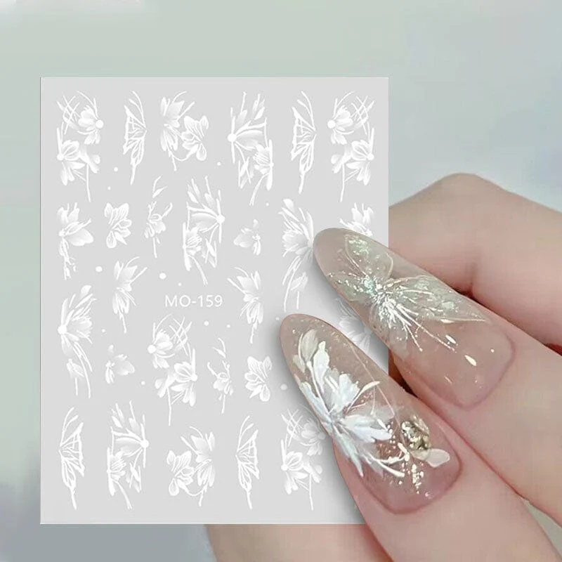 White Flowers Painted 3D Nail Stickers MO159 - Image 6