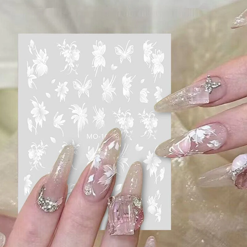 White Flowers Painted 3D Nail Stickers MO159 - Image 5