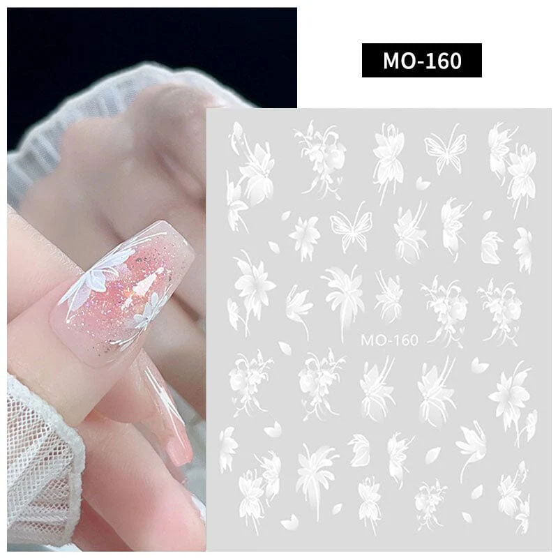 White Flowers Painted 3D Nail Stickers MO160 - Image 2