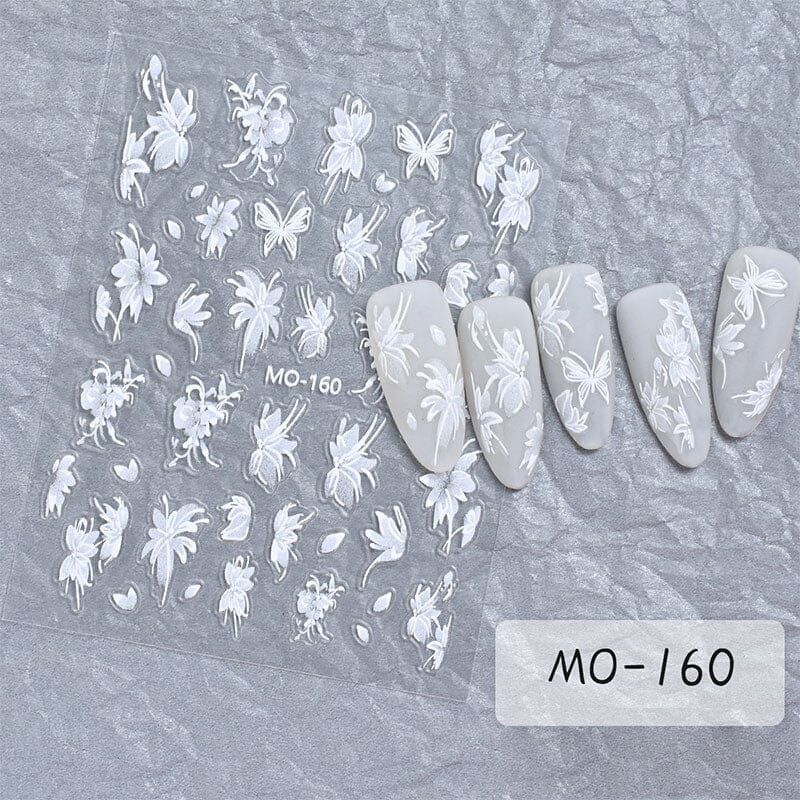White Flowers Painted 3D Nail Stickers MO160 - Image 3