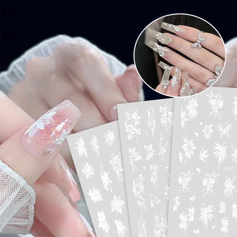 White Flowers Painted 3D Nail Stickers MO159 - Image 12