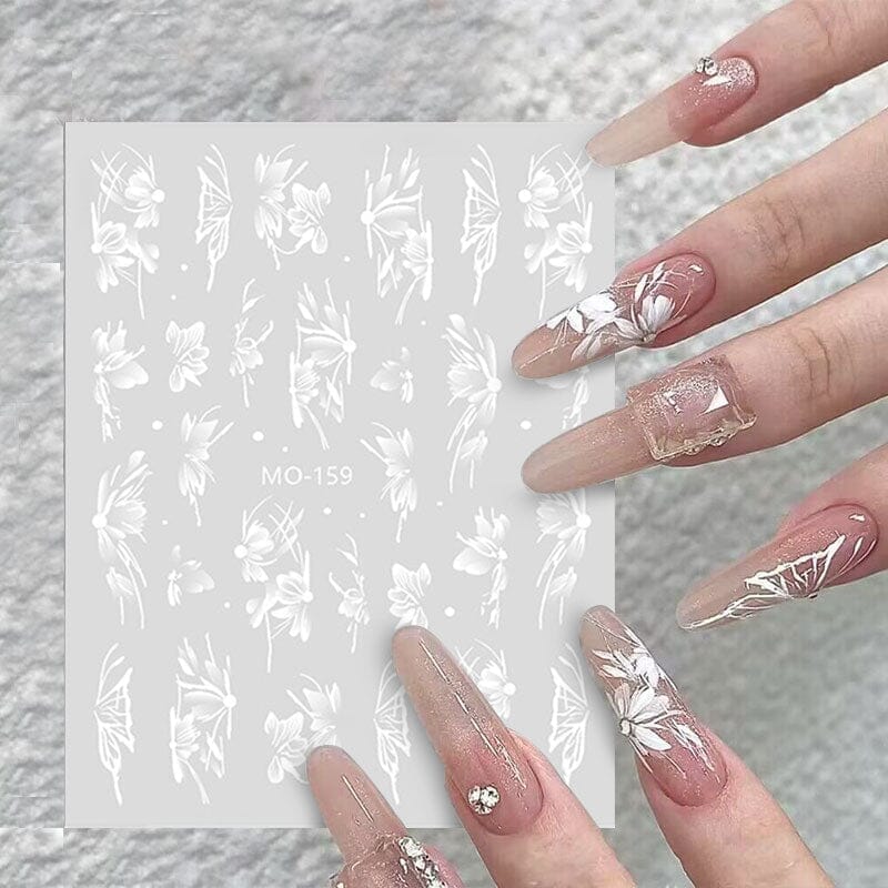 White Flowers Painted 3D Nail Stickers MO159 - Image 11