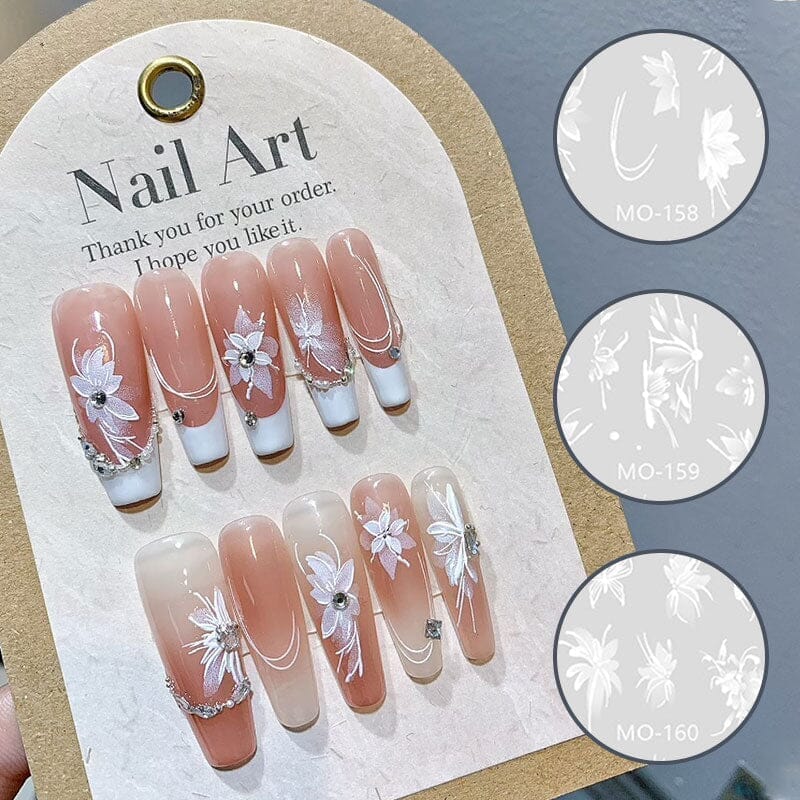 White Flowers Painted 3D Nail Stickers MO159 - Image 10