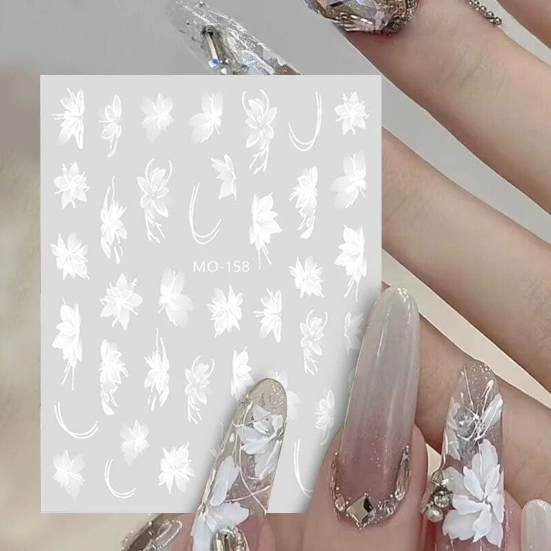 White Flowers Painted 3D Nail Stickers MO159 - Image 9