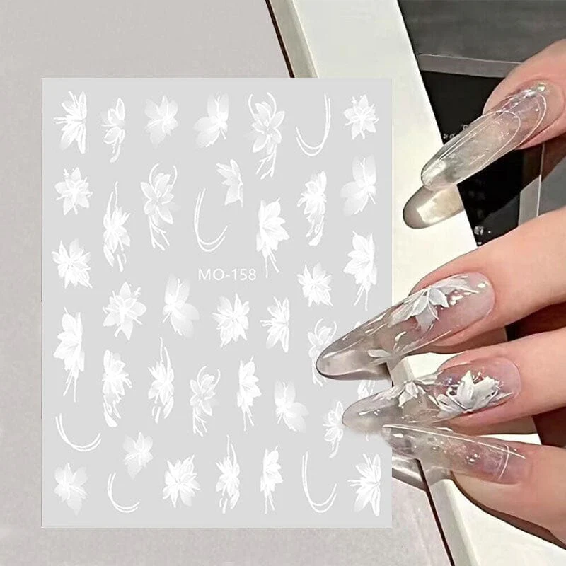 White Flowers Painted 3D Nail Stickers MO159 - Image 8