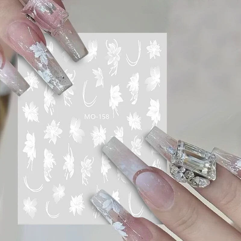 White Flowers Painted 3D Nail Stickers MO159 - Image 7