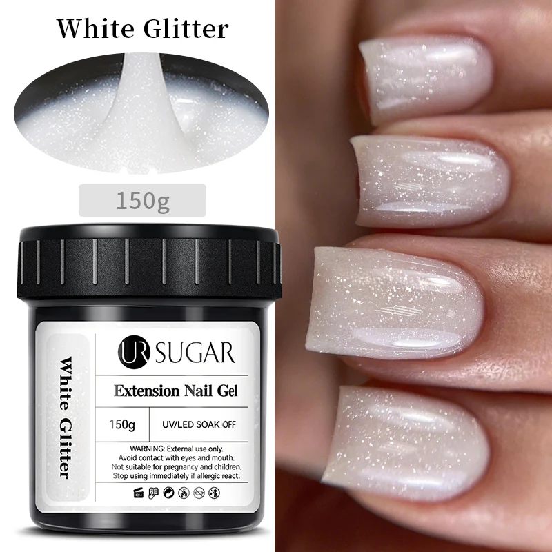 White Glitter Extension Nail Gel 150g - Image 3