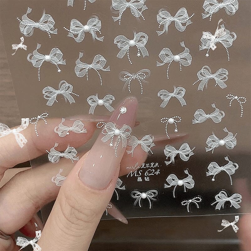 White Lace Bowknot 3D Self Adhesive Nail Stickers #01 - Image 7