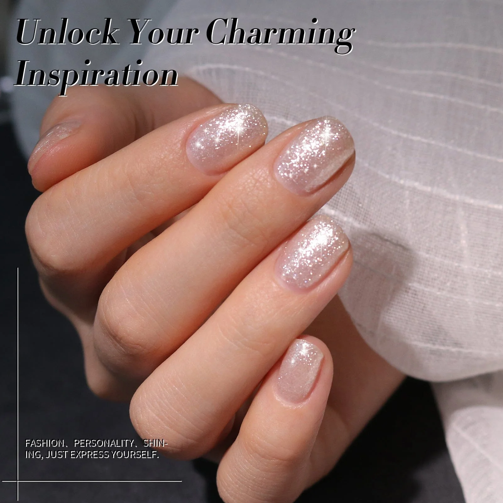 White-shimmer Glitter Gel Polish 15ml - Image 3