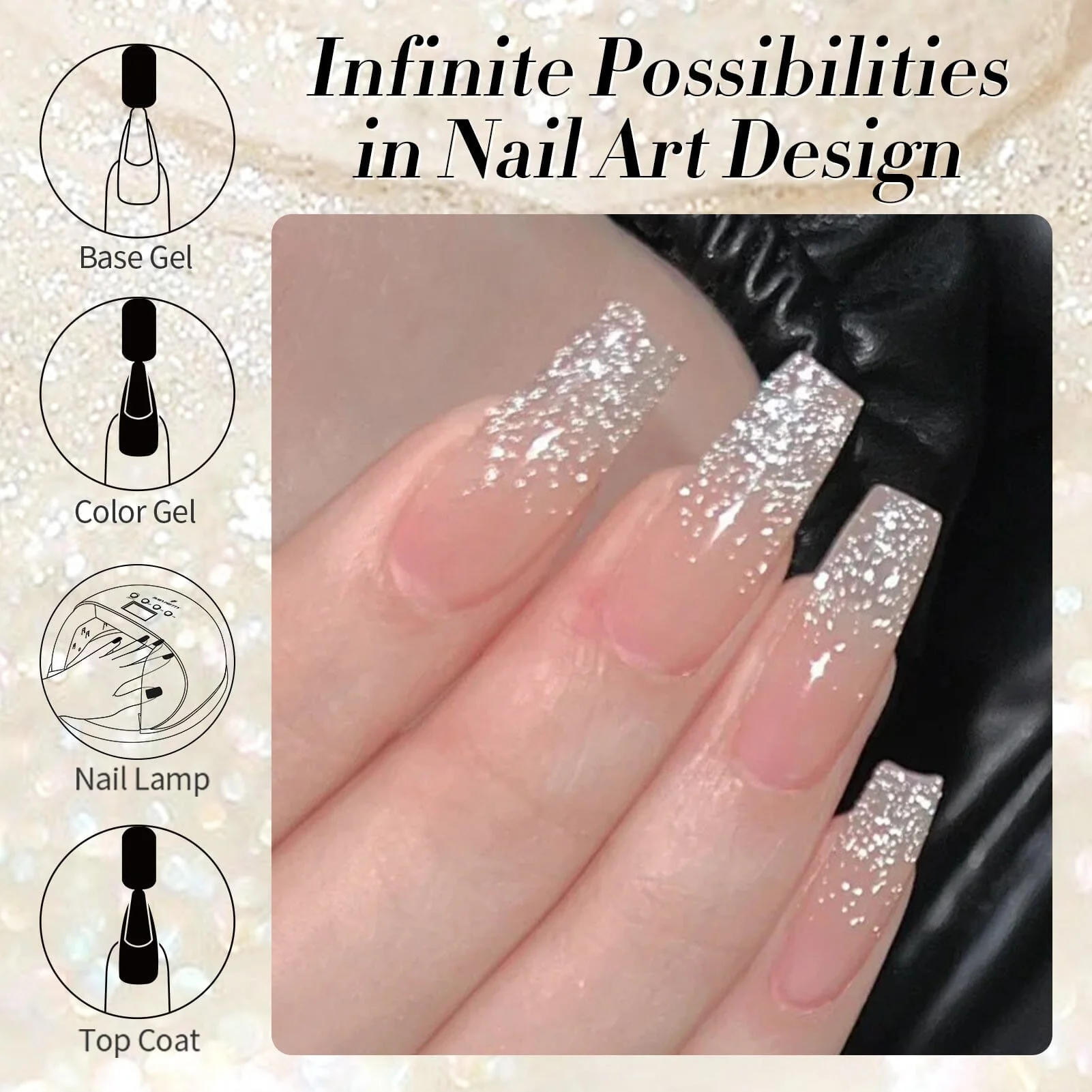 White-shimmer Glitter Gel Polish 15ml - Image 5