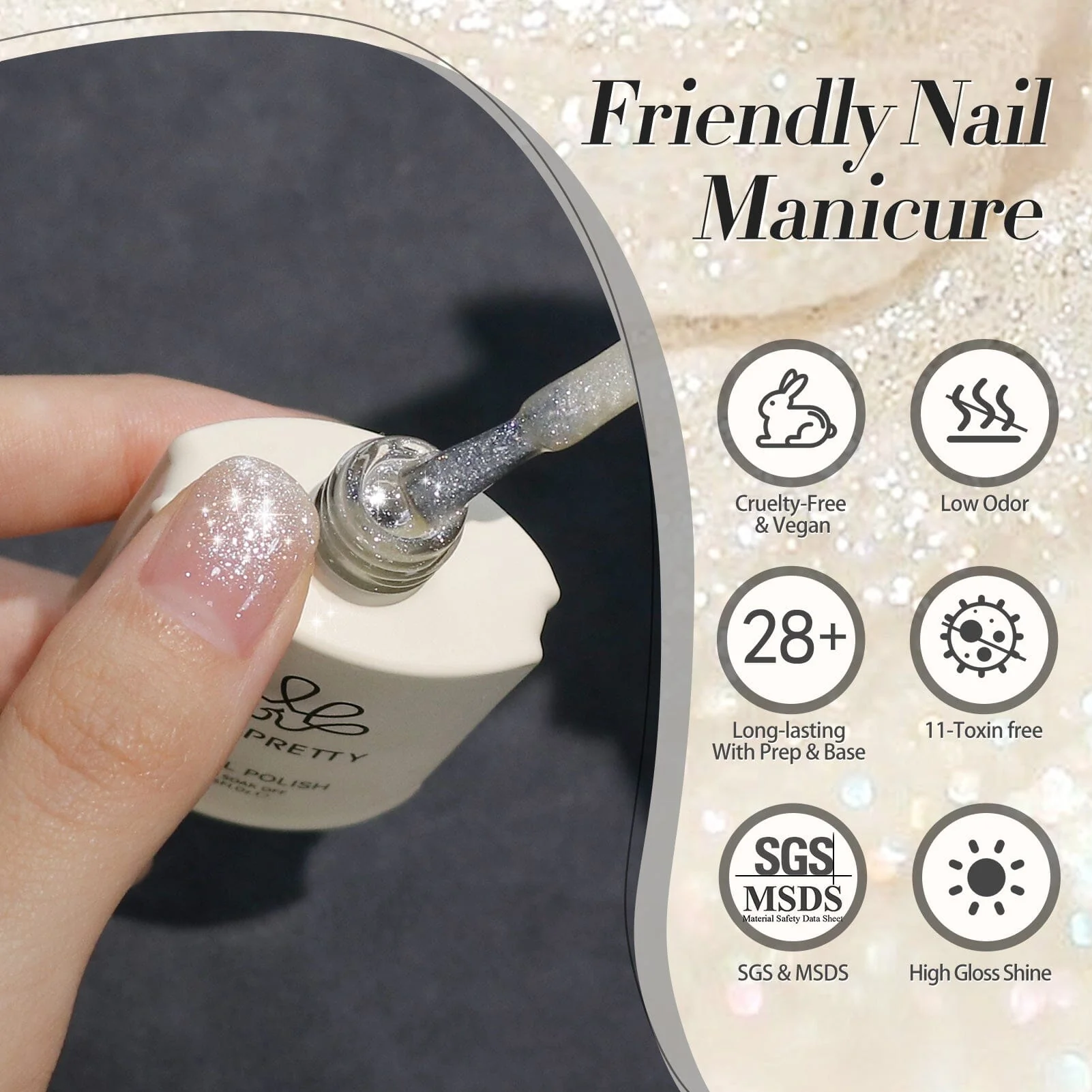 White-shimmer Glitter Gel Polish 15ml - Image 8