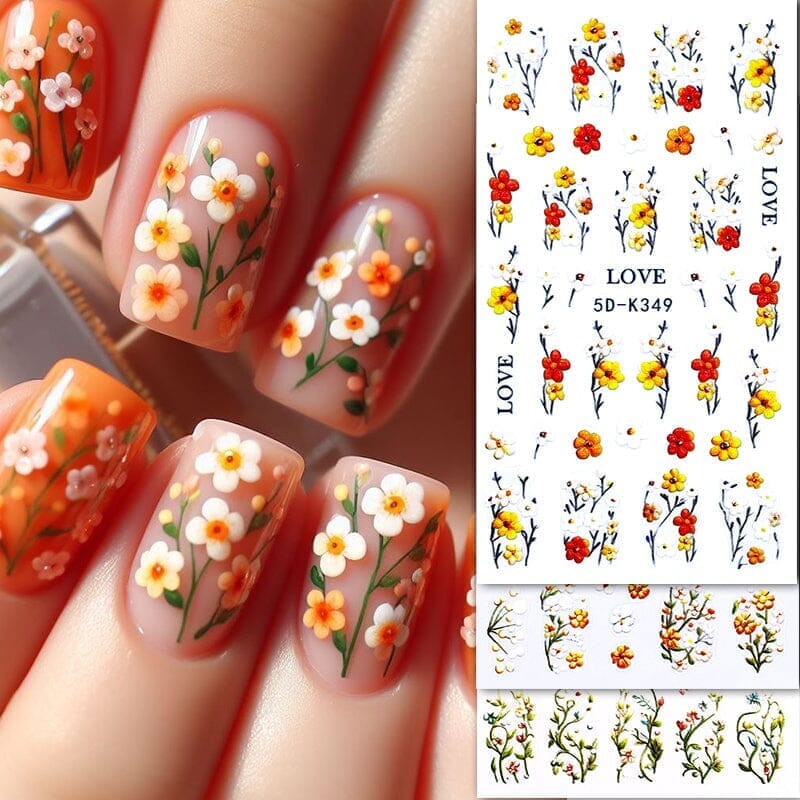 White Yellow Daisy Flowers 5D Nail Stickers 5D-K349 - Image 6
